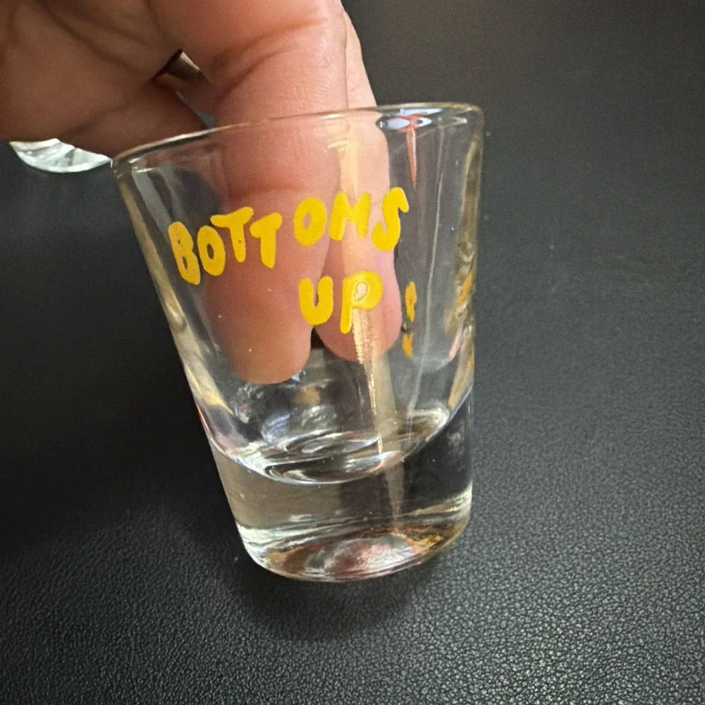 Vintage Bottoms Up And No Place To Go 2 Novelty Shot Glasses 1950's MCM